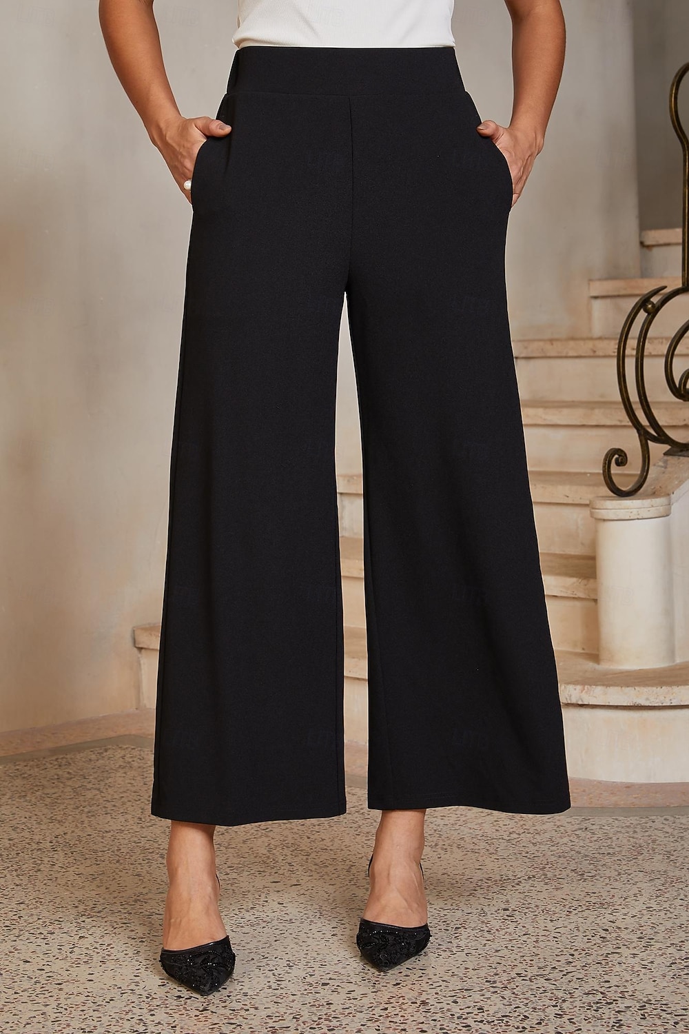 Women's Straight Pants Ankle Length Mid Waist Elegant Casual Daily Mother Of The Bride with Stretch Fabric Stretchy Pocket Black 2026 - $49.99 –P2