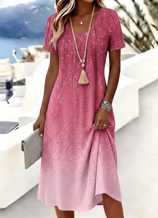 Dames Halflange jurk T shirt jurk A lijn jurk Vakantie Casual Boho Strand Ruim Passend Ombre Grafisch Abstract Korte mouw V-hals Blozend Roze Paars Oranje Groen Zomer Lente 2026 - $21.99 –P2