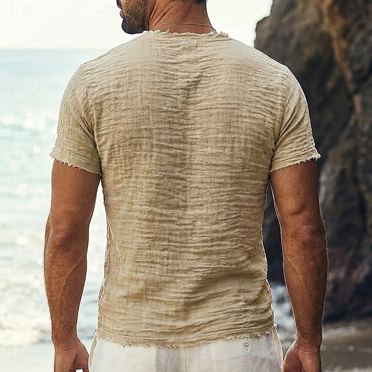 Men's T Shirt Linen T-Shirt Short Sleeve V Neck Summer Spring Solid Color Plain Textured Vacation Vintage Sports Raw Edge Distressed Casual Home Outdoor White Black Wine Top Tee for Men 2026 - $27.99 –P2