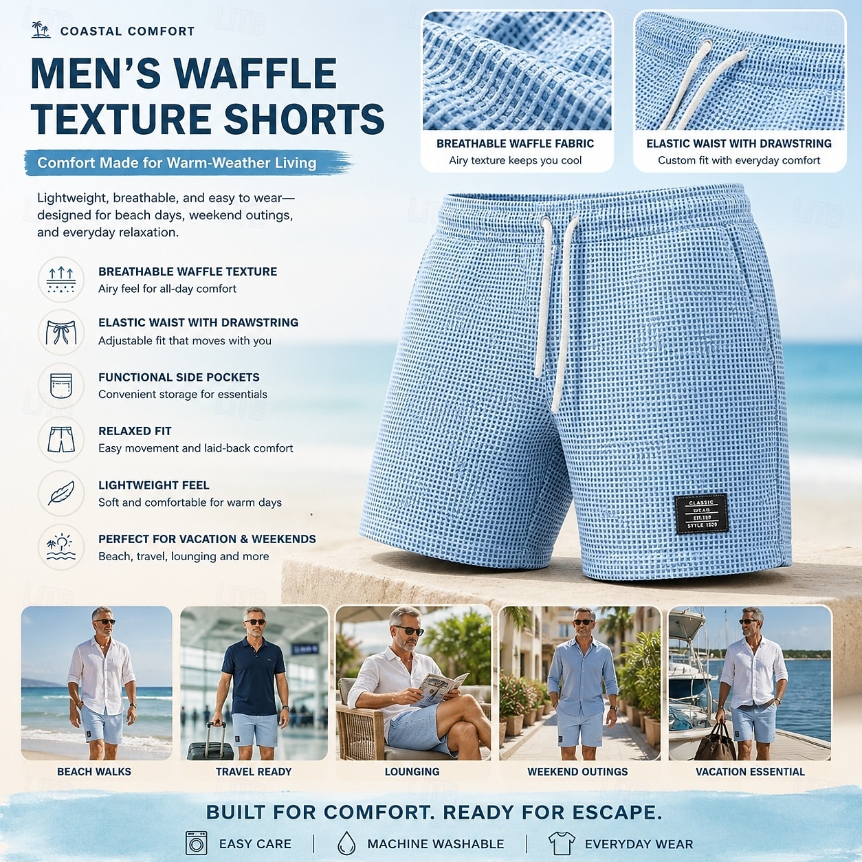 Per uomo Pantaloncini Waffle Pantaloncini Estivi Shorts da Spiaggia Pantaloncini casual Coulisse Elastico in vita Tinta unica Comodità Lunghezza al ginocchio Quotidiano All'aperto Abbigliamento del 2026 a $22.99 –P1