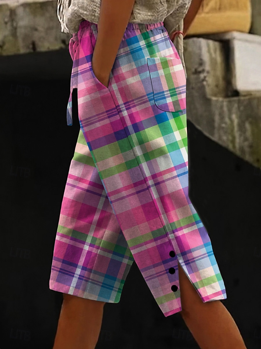 Mujer Pantalones cortos de lino y algodón Pantalones Capri Perneras anchas Chinos Vacaciones Vintage estilo costero de la abuela Capris Media cintura Graphic A Rayas Estampado Comodidad Cómodo Rígido 2026 - $31.99 –P2