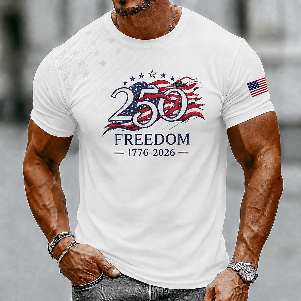 4th of July 2026 250th Men's US Flag T Shirt Short Sleeve T shirt 3D Print Crew Neck Shirt Patriotic Daily Festival Blue White Black Summer Spring Clothing Apparel S M L XL XXL XXXL 2026 - $19.99 –P2