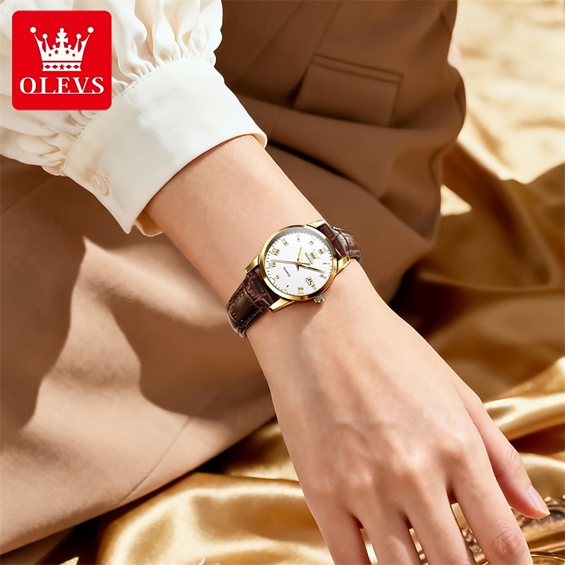 OLEVS Men's Watch Luxury Business Analog Quartz Waterproof Brown Leather Strap Roman Numeral Dial with Date Calendar Classic Casual Fashion Dress Wristwatch Male Timepiece Gift for Him 2026 - $24.99 –P13