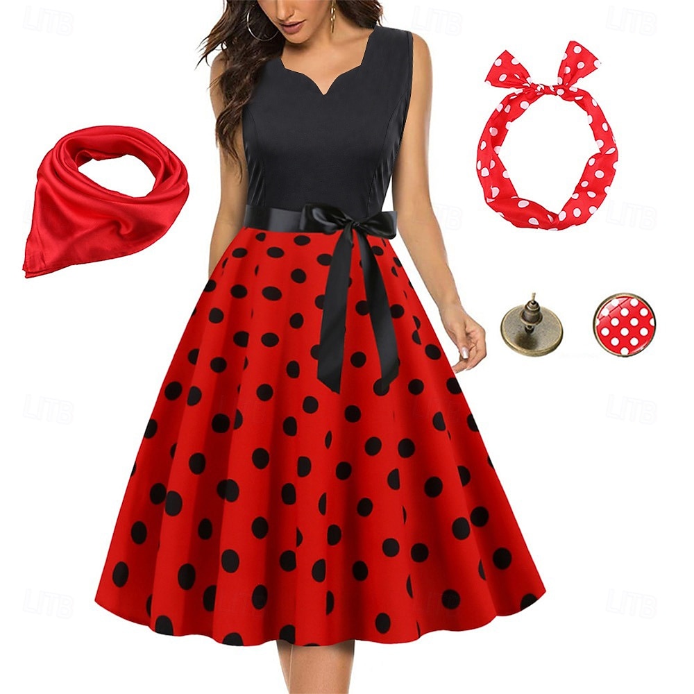 Années 1950 Rétro Vintage Rockabilly Robe trapèze Robe Évasée Pois Déguisement Femmes Fête / Soirée Enterrement de Vie de Jeune Fille Adulte Robe Bandeau Robes de soirée de 2026 ? $33.99 –P8
