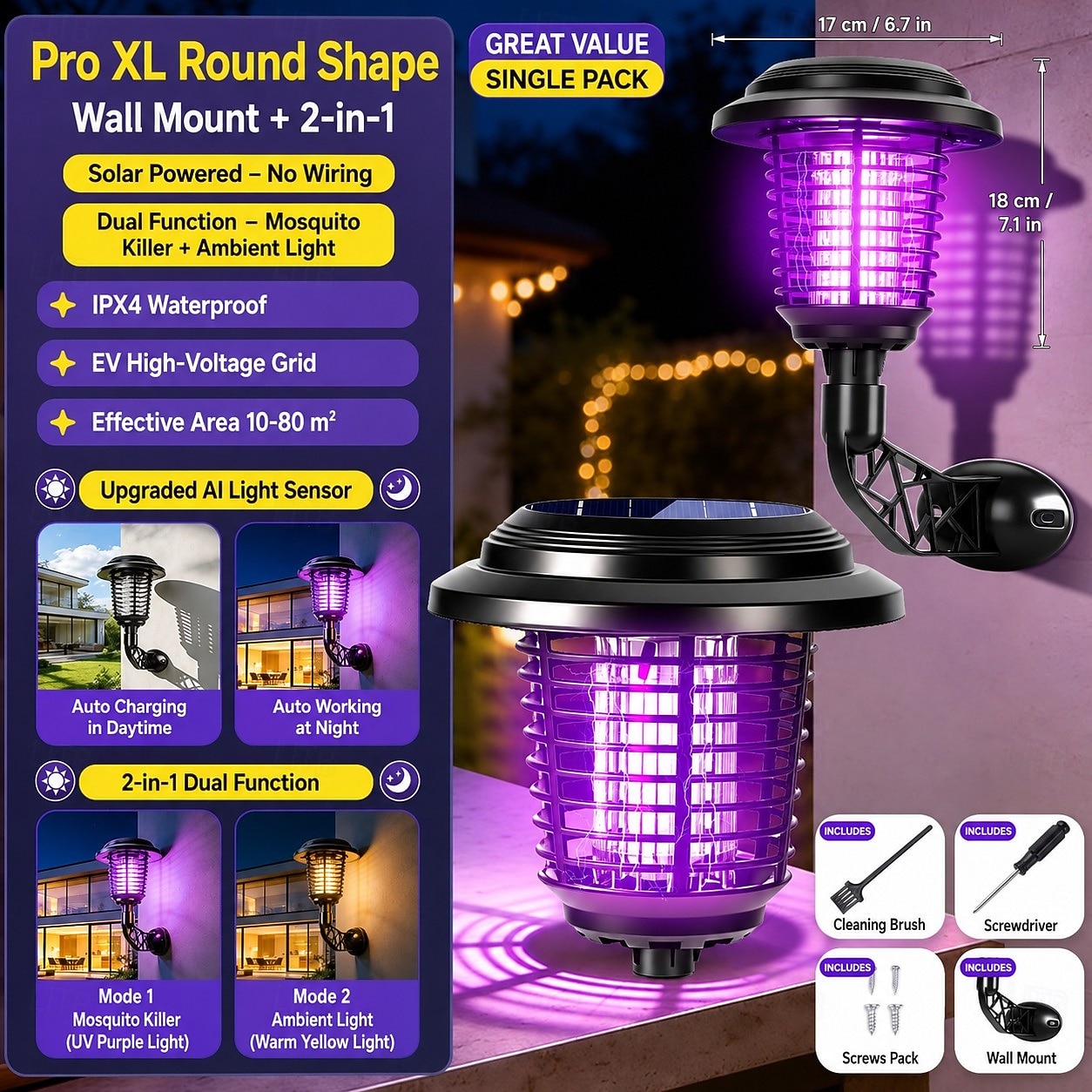 Solar Bug Zapper Outdoor, Solar Mosquito Zapper, Rechargeable Battery, Waterproof Electric Fly Zapper for Patio, Backyard, Garden, Camping 2026 - $35.99 –P8