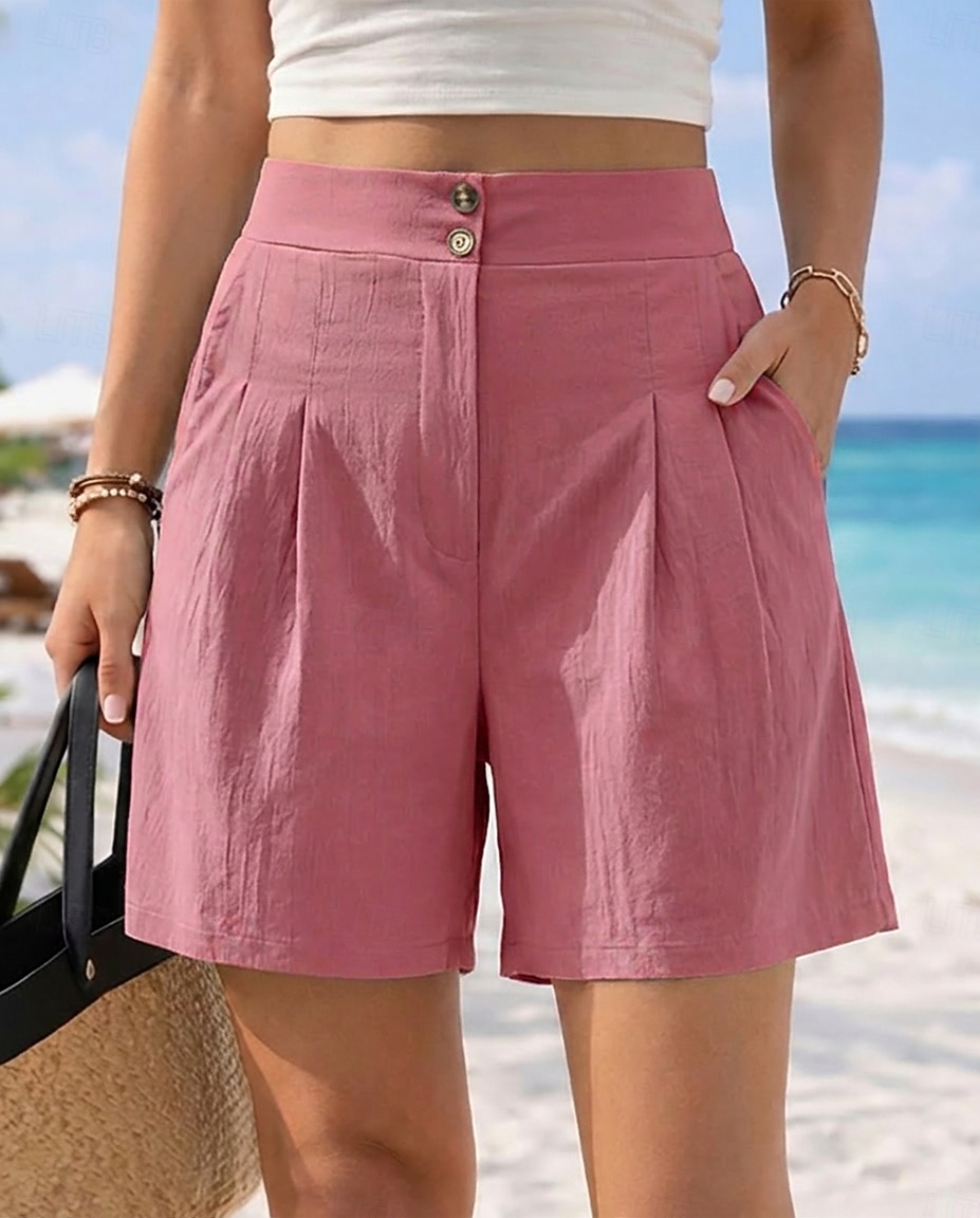 Women's Chinos Shorts Vacation Vintage Fashion Short High Waist Plain Pleated Comfort Inelastic Vacation Formal Blue claret Red Walnut Depression Green Summer Spring Loose Fit 2026 - $27.99 –P5