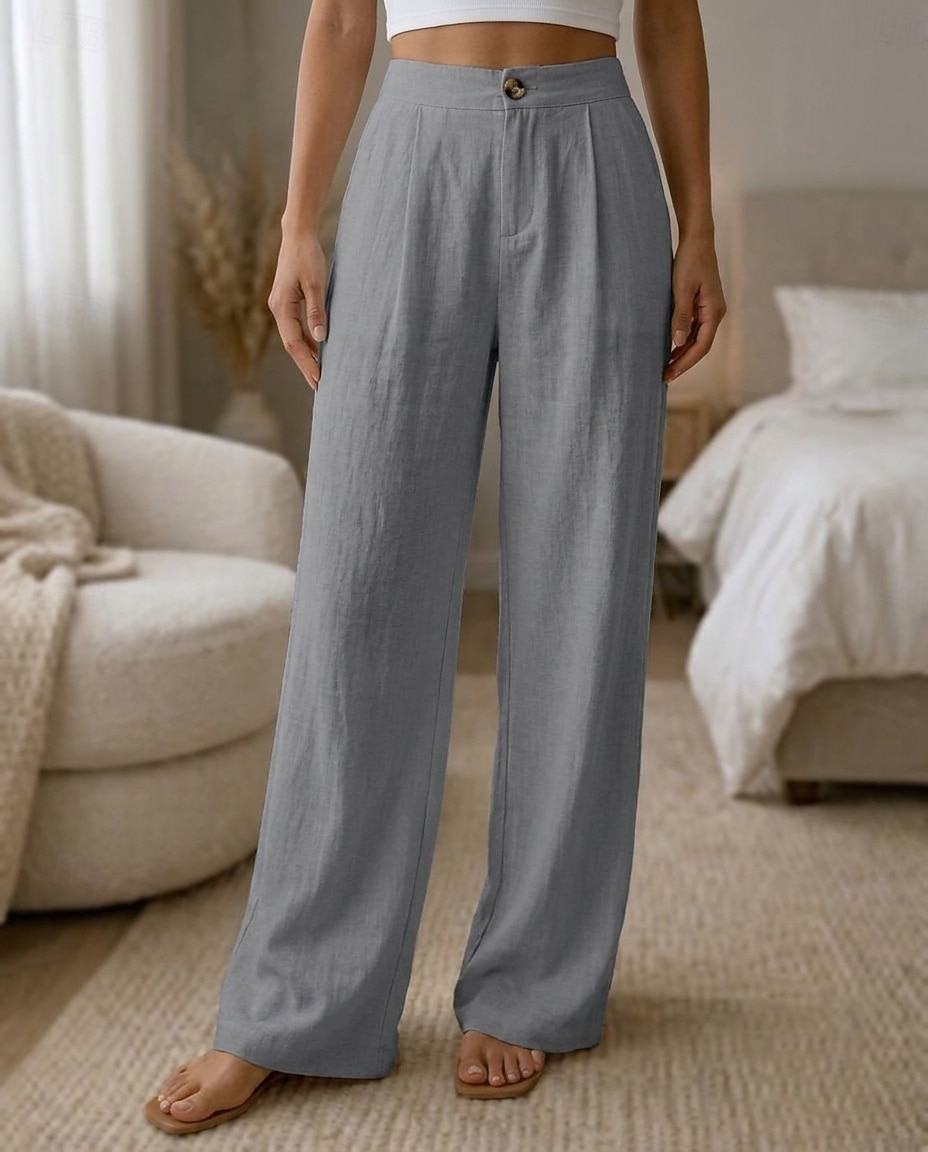 Naisten Leveä reisi Rento arki Täyspitkä Korka vyötärö Tavallinen Hengittävä Mikrojoustava Loma Muodollinen Valkoinen purppura Tumma harmaa Aprikoosi Kesä Kevät Loose Fit 2026 - $26.99 –P6