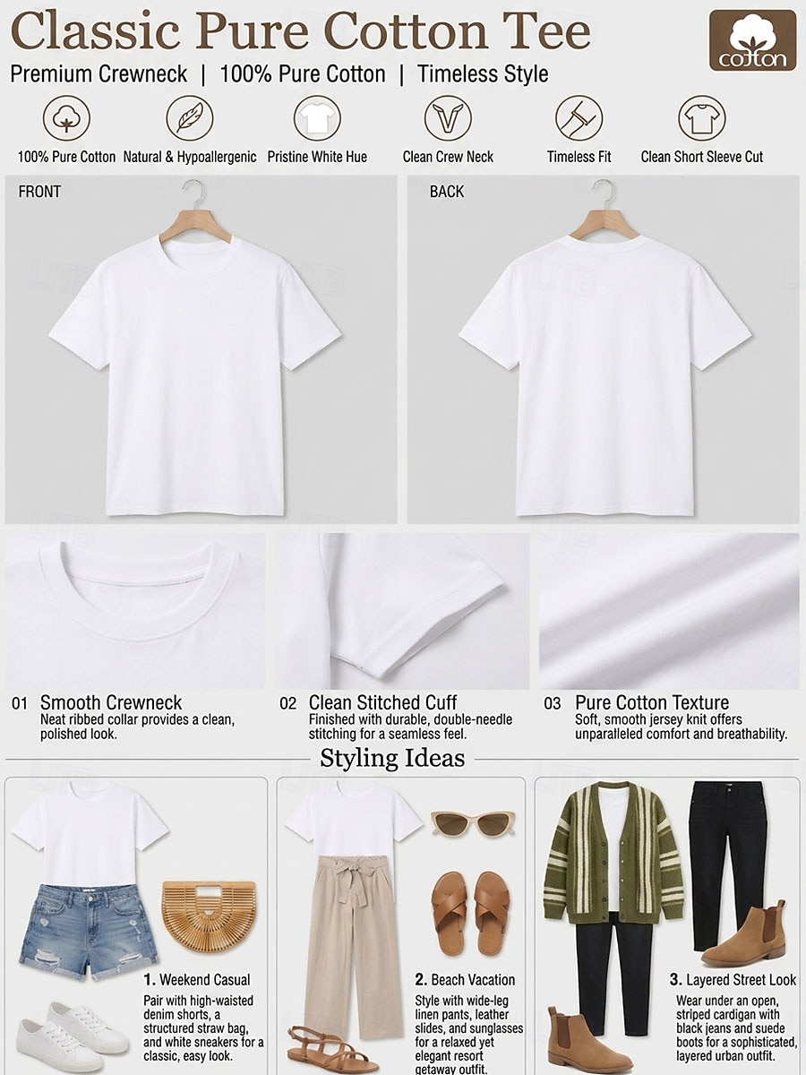 T-shirt da donna 100% cotone - maglietta a maniche corte girocollo di alta qualità del 2026 a $19.99 –P2