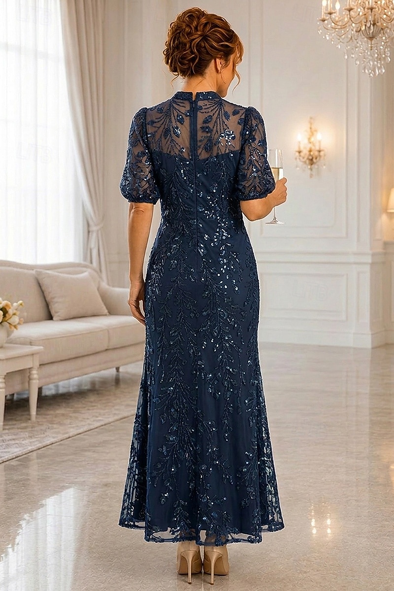 ankle length mother of the bride dresses A-Line Dress Dress Short Sleeve V Neck Elegant Luxurious Sparkle & Shine Formal Wedding Guest Semi Formal Lace with length skirt Shirees Emerald A-Line/Princess 3/4 Sleeves