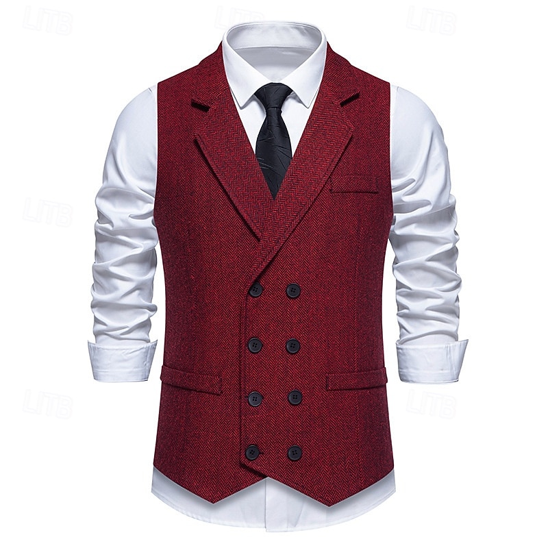 Goldene Zwanziger 1920er Retro Vintage Weste Der große Gatsby Doppelreihiger Verschluss Fischgrät-Tweed Gekerbtes Revers Kostüm Herren Wiederbelebung Hochzeitsfeier Alltagstauglich Erwachsene Weste 2026 - $40.99 –P9