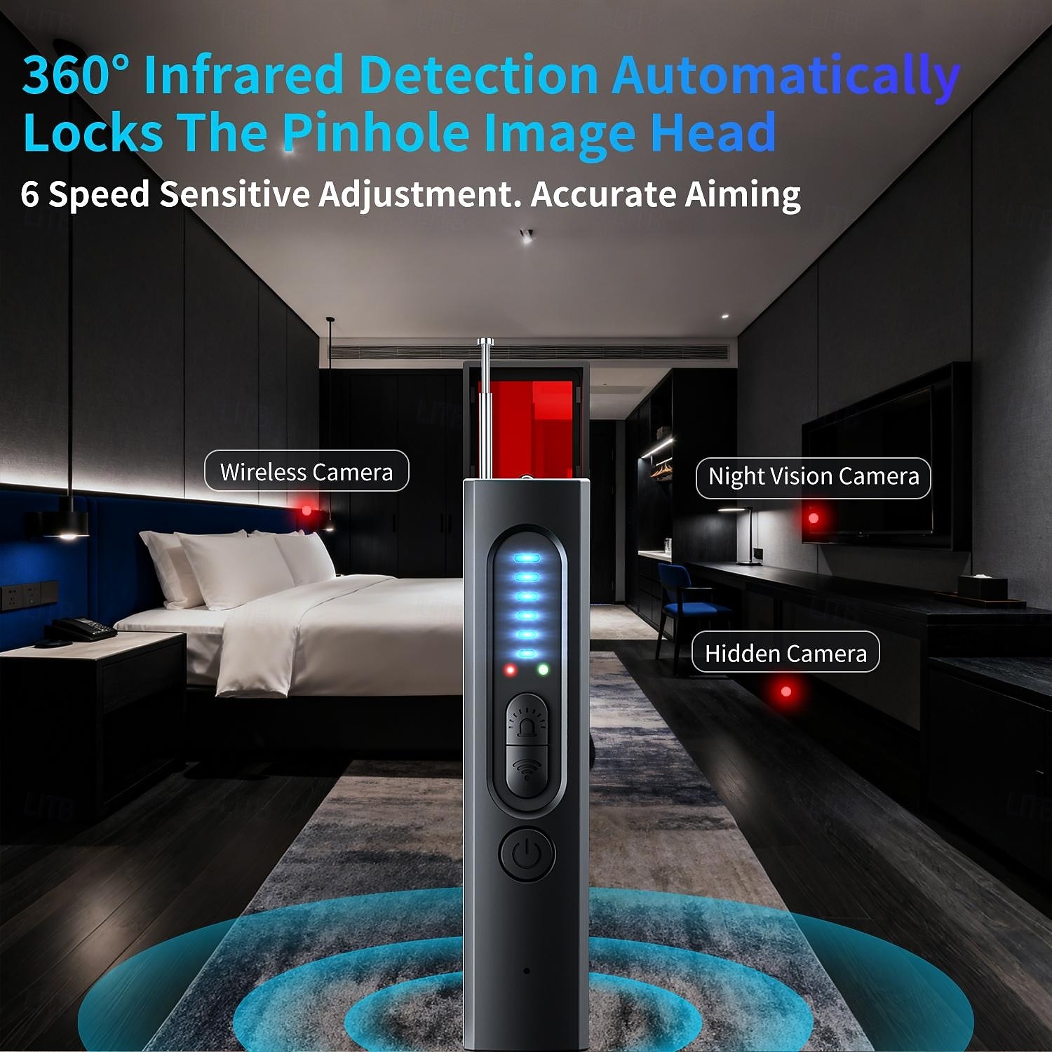 Verborgen cameradetector, gps-trackerzoeker, RF-signaaldetector voor afluisterapparatuur, anti-spionageapparaat, draagbare privacybeschermer voor hotel, thuis en op reis, handzame 2026 - $31.99 –P5