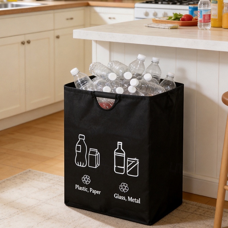 60L Large-Capacity Thickened Sorting Trash Can with Sponge EVA Handle, Foldable Storage Bag, Holds 60 Bottles, Durable Polyester Material, Suitable for Kitchen, Home, and Office Waste Organizers 2026 - $13.99 –P1