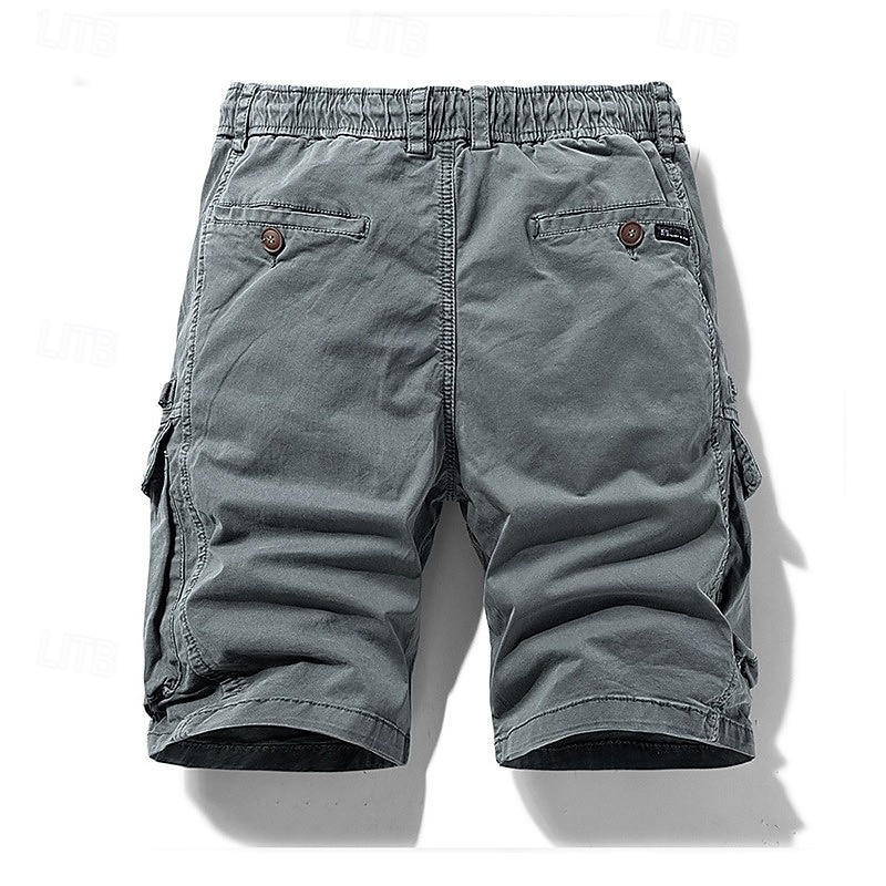 Men's Cargo Shorts Shorts Summer Shorts Drawstring Elastic Waist Multi Pocket Solid Color Plain Comfort Wearable Short Casual Daily Outdoor Fashion Casual Khaki Black Inelastic 2026 - $37.99 –P3
