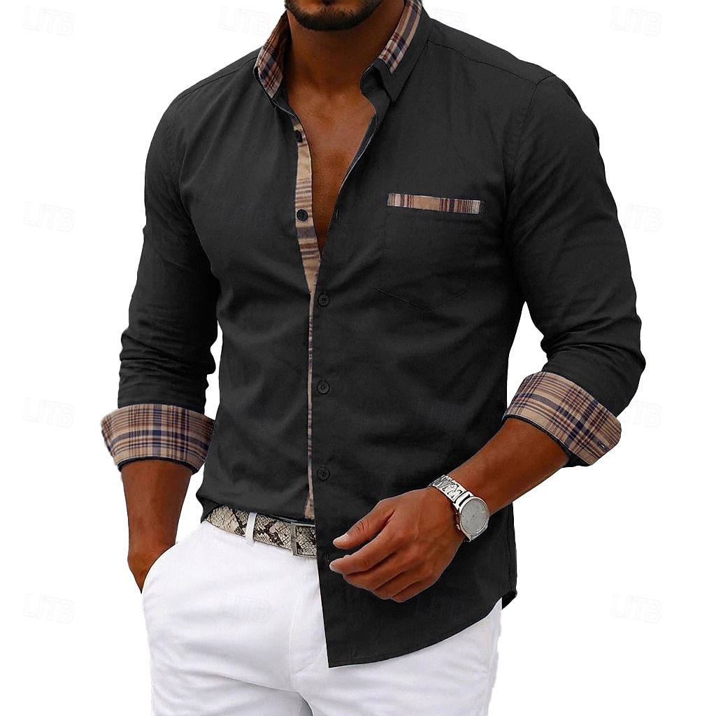 Da uomo Camicia Camicia elegante Camicia con Bottoni Bianco Nero Rosa Blu marino Manica Lunga Blocco di colori Bavero Casuale Quotidiano Tasca Frontale Abbigliamento Moda Casual Confortevole del 2026 a $32.99 –P2