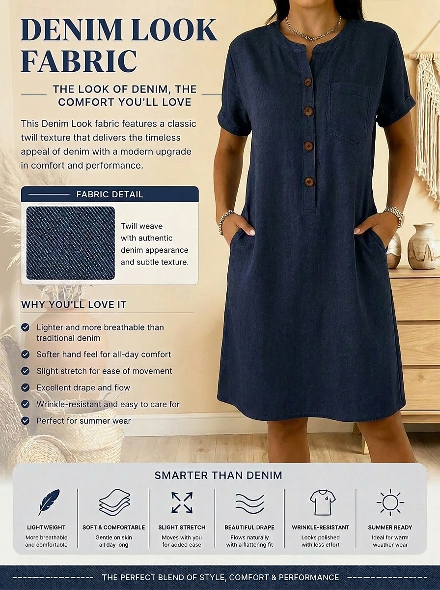 Women's Knee Length Dress Casual Dress Elegant Vacation Casual Daily Outdoor Vacation Regular Fit Plain Short Sleeve Crew Neck Blue Navy Blue Summer Spring 2026 - $36.99 –P4