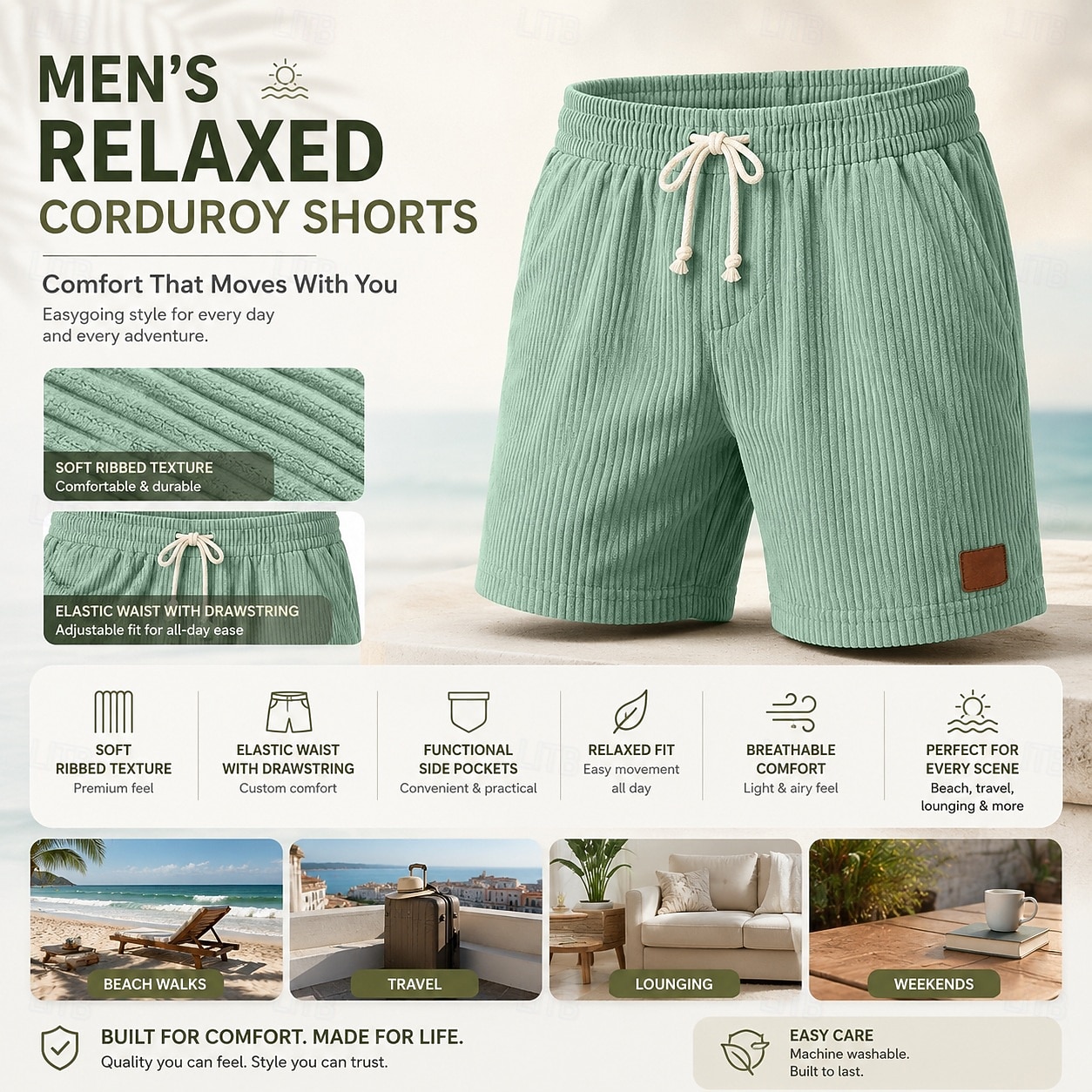 Voor heren Zomer korte broeken Strandshorts Casual korte broek Corduroy korte broek Trekkoord Elastische taille Effen Kleur Comfort Ademend Knielengte Dagelijks Buiten Feestdagen Vakantie Modieus 2026 - $21.99 –P1