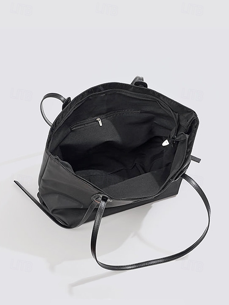 Women's Minimalist Large Tote Bag, Oxford Fabric and Faux Leather Patchwork Shoulder Purse, Casual Big Capacity Work Commuter Handbag for Everyday, Black Khaki Colors 2026 - $19.99 –P6