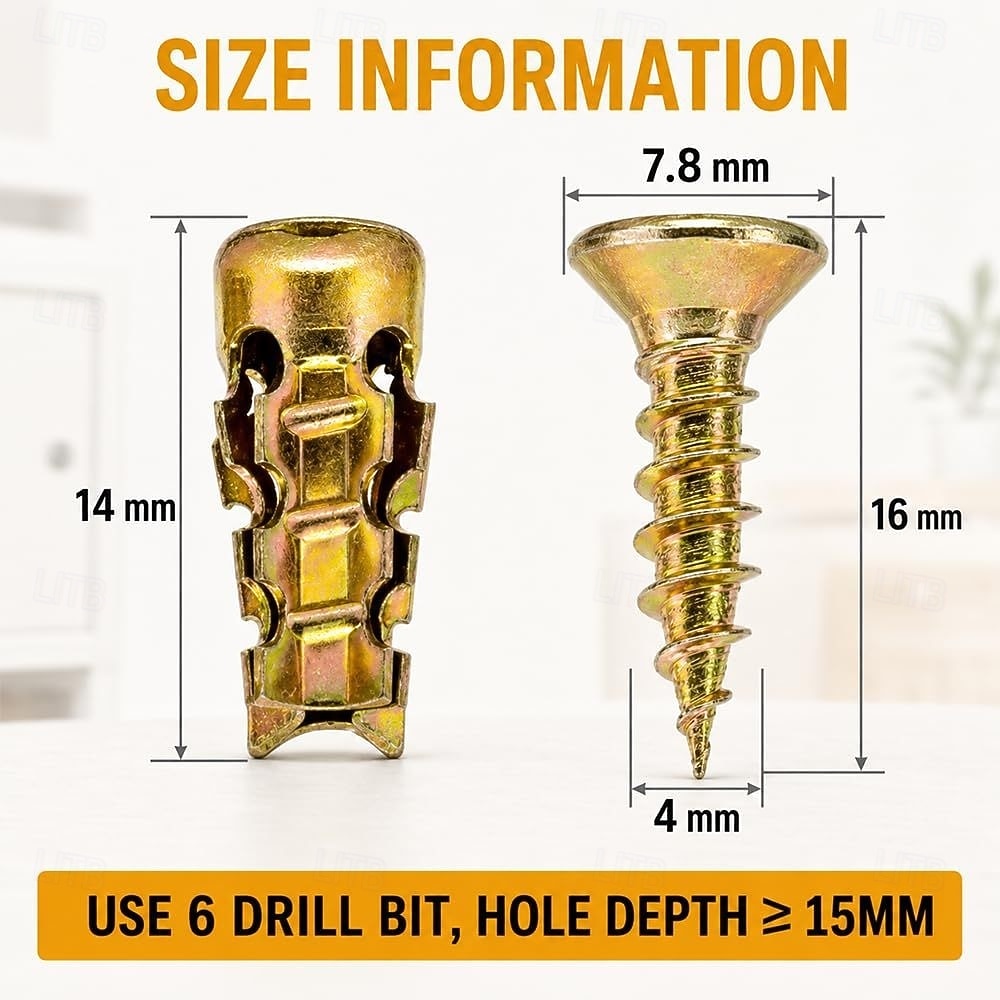Juego de tornillos de expansión cortos de 6×14 mm, anclajes de pared de expansión cortos, para reparación de bisagras de armarios &Restauración de roscas dañadas, juego de 30/50/100 fijaciones seguras 2026 - $10.99 –P4