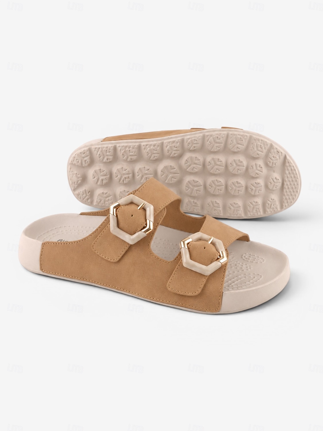 Women's Camel Wide Fit Arch Support Slide Sandals – Adjustable Double Buckle Comfort Walking Sandals with Cushioned Footbed, Wide Toe Box and Non-Slip Outsole for Travel and All-Day Comfort 2026 - $32.99 –P1