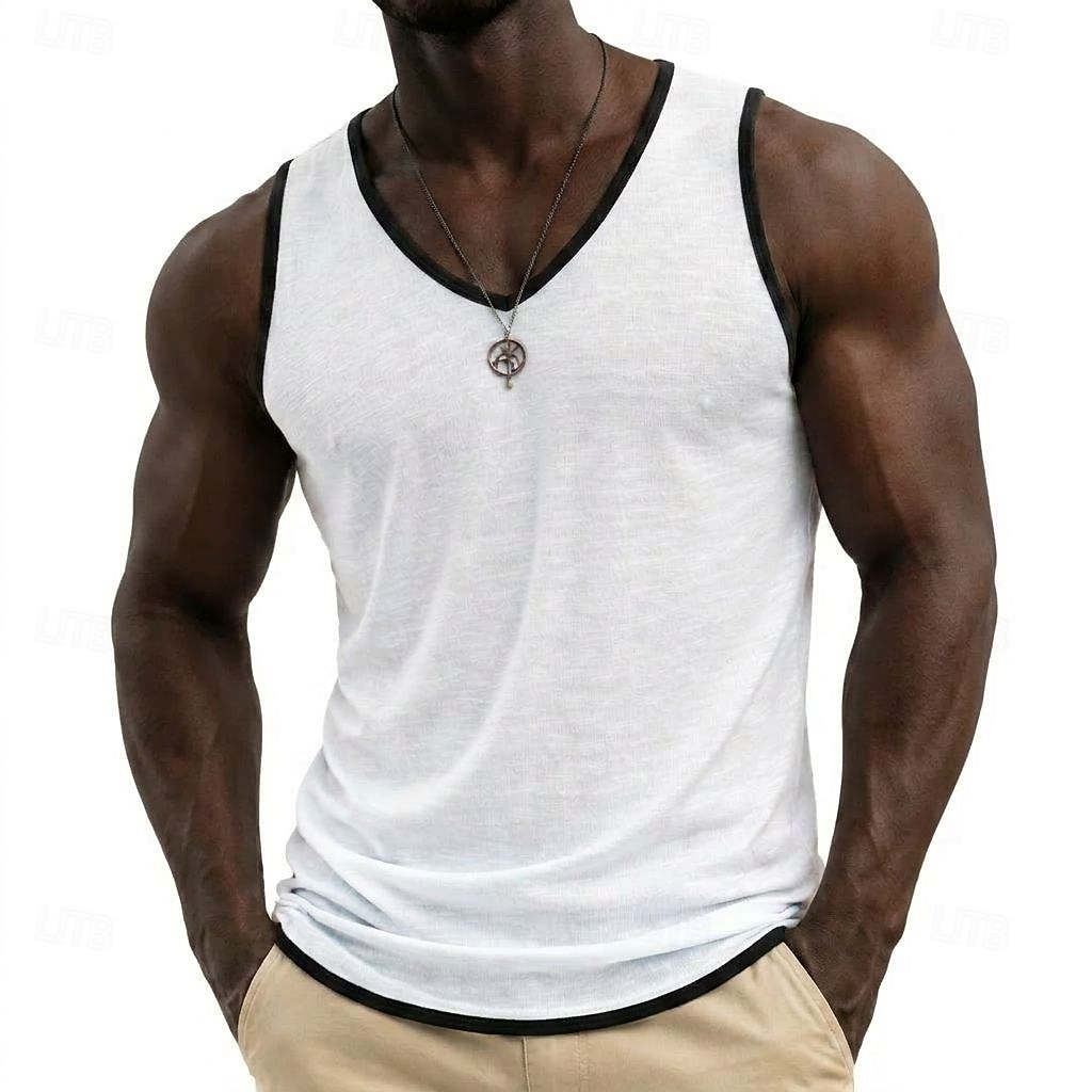 Per uomo Maglietta di cotone Maglietta senza maniche Senza Maniche Scollo a V Estate Semplice Moda Essenziale Casual Snello Morbido Casuale Spiaggia Vacanza Bianco Nero Blu Maglietta Top per Uomo del 2026 a $14.99 –P10