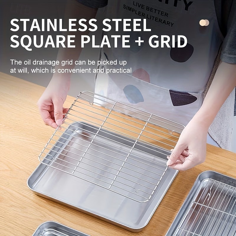 Stainless Steel Baking Sheet Pan with Rack, Heavy Duty Roasting Tray for Oven, Grill & Broiler, Dishwasher Safe Bakeware for Cookies, Bacon, Chicken, Turkey & Vegetables 2026 - $15.99 –P5