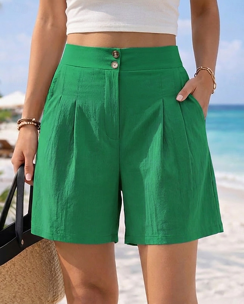 Women's Chinos Shorts Vacation Vintage Fashion Short High Waist Plain Pleated Comfort Inelastic Vacation Formal Blue claret Red Walnut Depression Green Summer Spring Loose Fit 2026 - $27.99 –P8