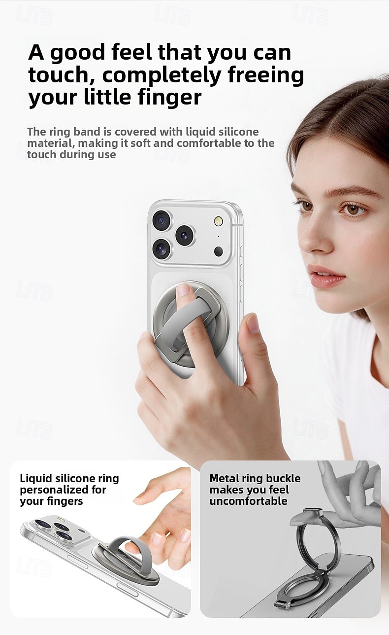 Magnetic Phone Ring Holder for MagSafe, 180° Adjustable Stainless Steel Kickstand & Finger Grip, Skin-Friendly Liquid Feel, Multi-Angle Stand for iPhone 17 16 15 14 Pro Max 2026 - $19.99 –P3