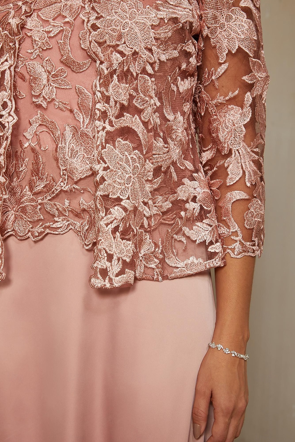 Women's A-Line 2-Piece Dress Sets Cocktail Dress Wedding Guest Dress Tea Length Crew Neck Sleeveless 3/4 Length Sleeve Illusion Sleeve Elegant Mother Of The Bride with Satin Lace Floral Combo Splicing 2026 - $139.99 –P11
