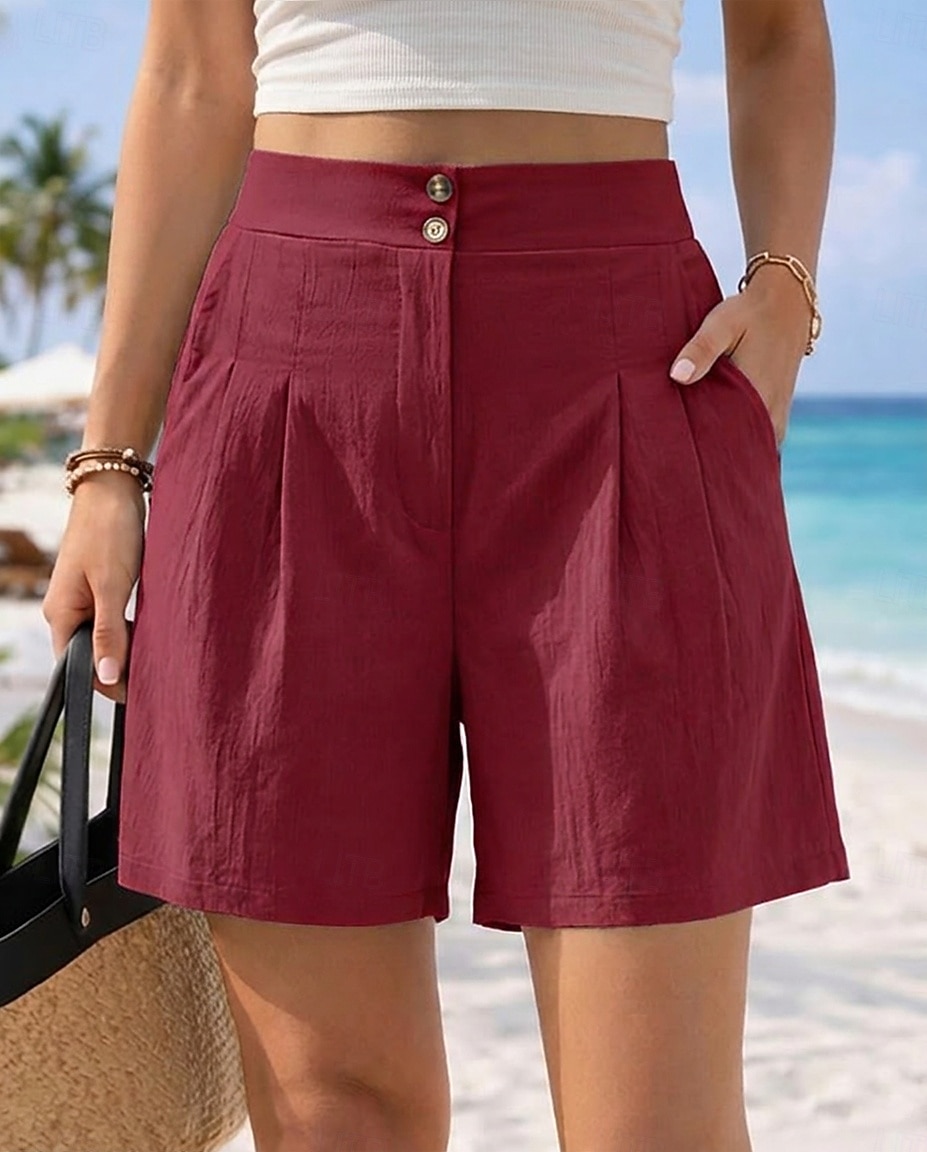 Women's Chinos Shorts Vacation Vintage Fashion Short High Waist Plain Pleated Comfort Inelastic Vacation Formal Blue claret Red Walnut Depression Green Summer Spring Loose Fit 2026 - $27.99 –P2