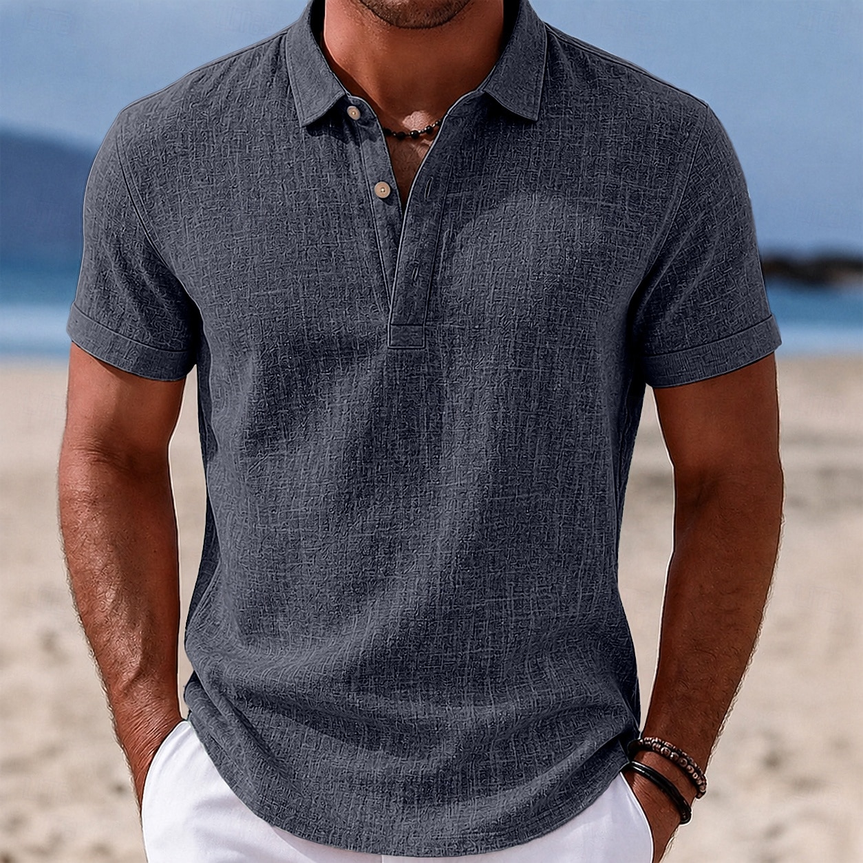 Per uomo Camicia di lino Polo Casuale Vacanza Classico Manica Corta Moda Tinta unica Semplice Leggero Bottoni Estate Primavera Blu Bianco Nero Blu marino Marrone Verde Camicia di lino del 2026 a $21.99 –P5