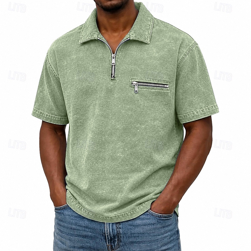 SoftFade™ Miesten Polo Paidat Happopesu Paita Rentoutumiseen Työ Käyrä Vetoketju Ribbed Polo Kaulus Lyhythihainen Muoti Perus Yksivärinen Vetoketjullinen Tasku Kesä Kevät Sininen Violetti 2026 - $32.99 –P1