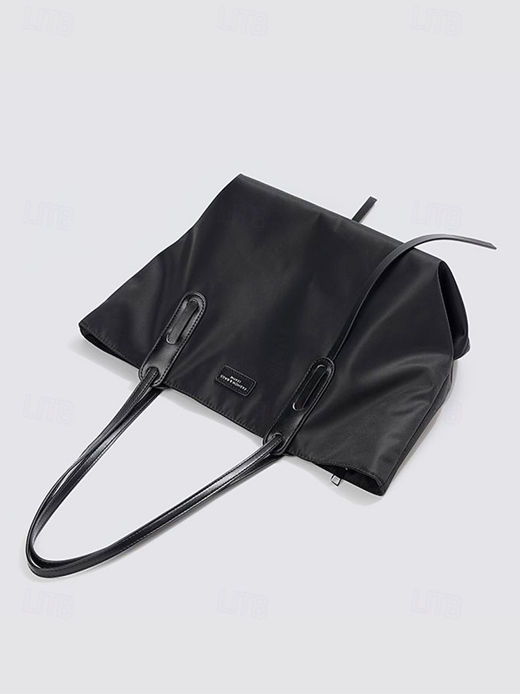 Women's Minimalist Large Tote Bag, Oxford Fabric and Faux Leather Patchwork Shoulder Purse, Casual Big Capacity Work Commuter Handbag for Everyday, Black Khaki Colors 2026 - $19.99 –P5