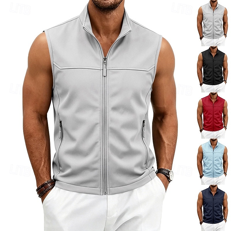 Homme Couleur Unie Gilet de course à pied Veste softshell Débardeur Rembourré Été Printemps Automne Avec Poches Fermeture intégrale Sans manches Séchage Rapide Léger Respirant Salle de sport Pêche de 2026 ? $26.99 –P1