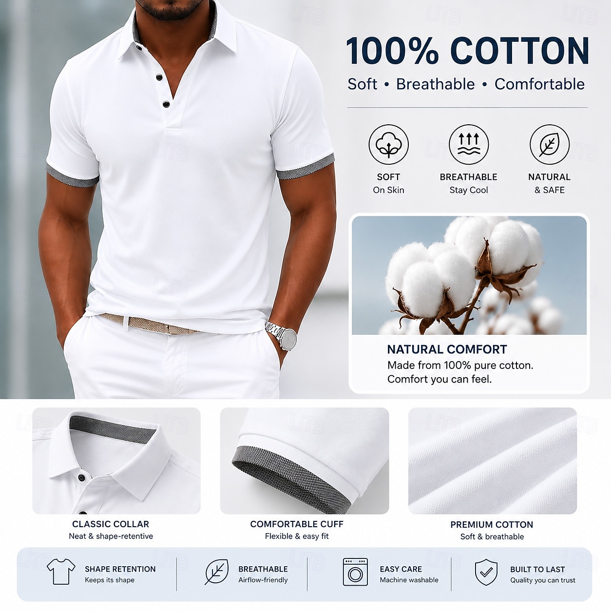 Herren 100% Baumwolle Poloshirts Lässig Urlaub Revers Kurzarm Modern Bequem Einfach Farbblock Knöpfe Sommer Frühling Blau Weiß Gelb Rote Grau 100% Baumwolle 2026 - $26.99 –P6