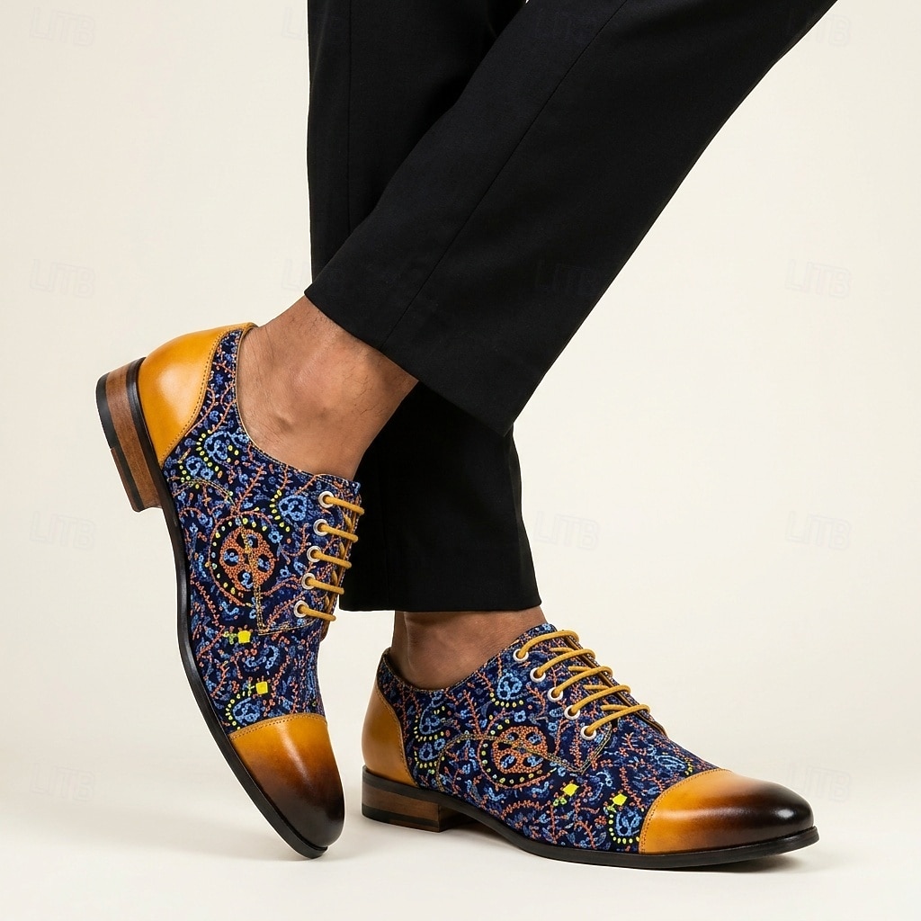 Men's Floral Print Oxford Dress Shoes, Handmade Leather Business Casual Shoes, Fashion Statement Footwear for Weddings, Parties, Formal Events 2026 - $109.99 –P4
