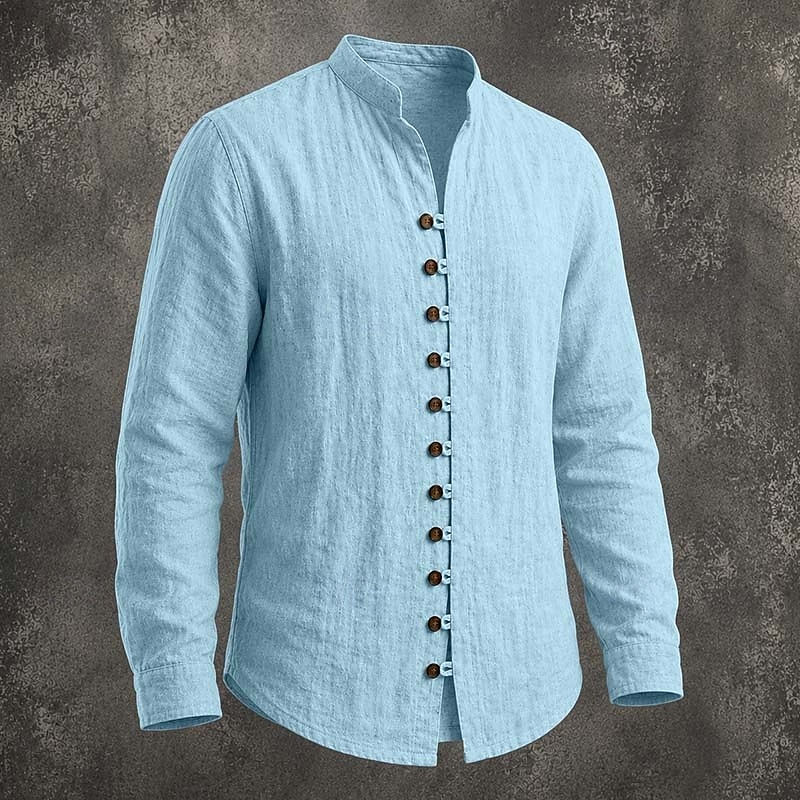 Heren Overhemd Linnen overhemd Zomer overhemd Normaal shirt Overhemd met knopen Effen Casual Dagelijks Zwart Wit Blozend Roze Hemelsblauw Lange mouw Band Kraag Lente zomer Zomer Kleding Knop 2026 - $26.99 –P4