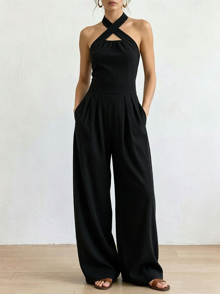 Women's Jumpsuit Elegant Full Length High Waist Plain Inelastic Vacation Formal Black White Wine Navy Blue Summer Spring Regular Fit 2026 - $39.99 –P11