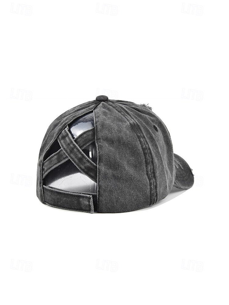Cappellino da baseball da donna in cotone lavato con coda di cavallo, cappello regolabile multicolore per chignon disordinato, cappellino estivo casual per viaggi, attività all'aperto, uso quotidiano del 2026 a $11.99 –P10