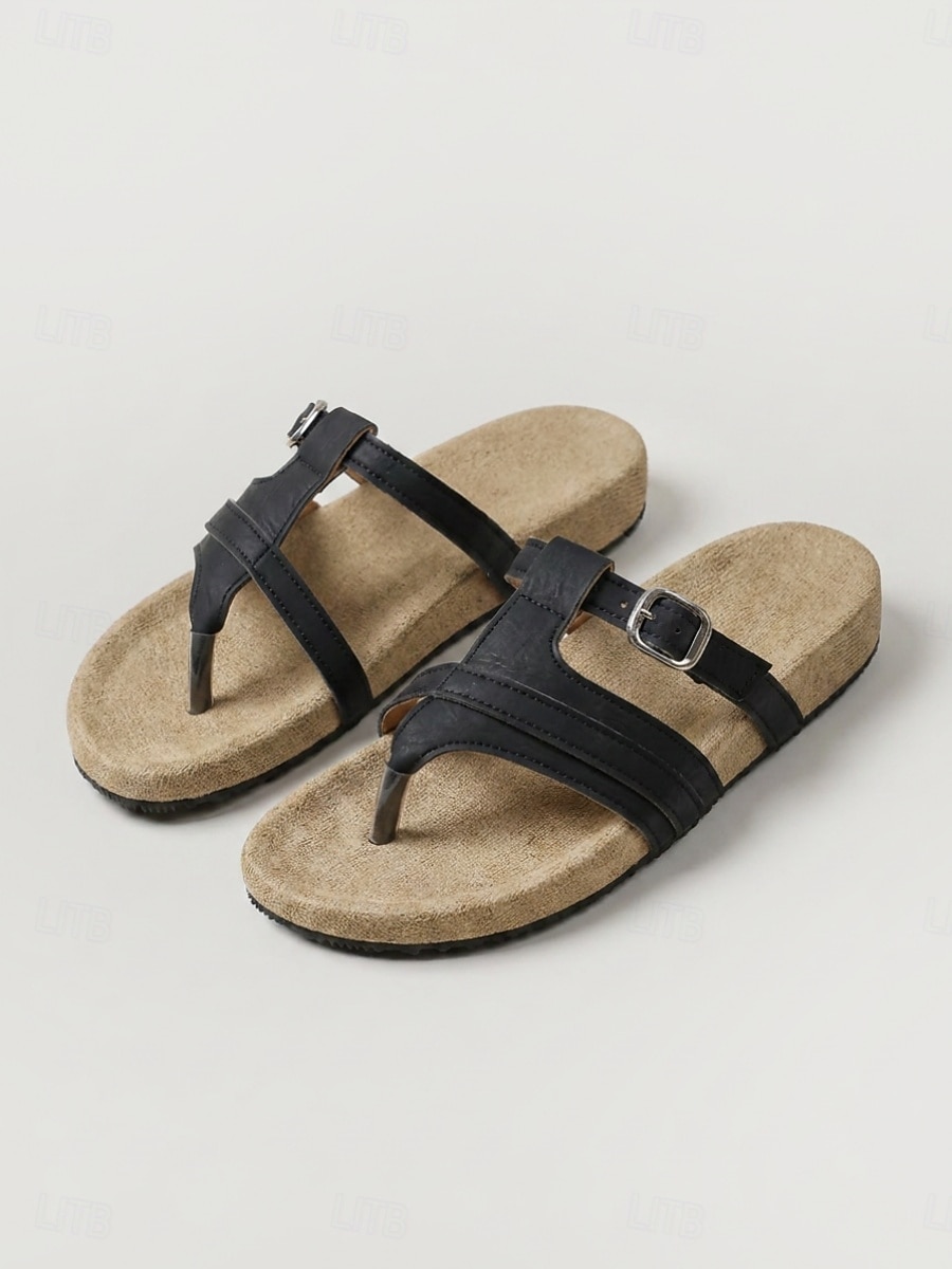 Sandali infradito neri da donna – sandali comodi con plantare snodato, supporto per l'arco plantare e fibbia regolabile, ideali per piedi gonfi, passeggiate, viaggi e per l'uso quotidiano. del 2026 a $24.99 –P3
