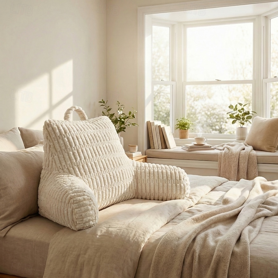 Pernă ergonomică de citit cu cotieră, pernă mare cu suport lombar din fleece pentru spătarul patului, pentru canapea extensibilă, citit la birou &vizionarea televizorului 2026 - $91.99 –P3