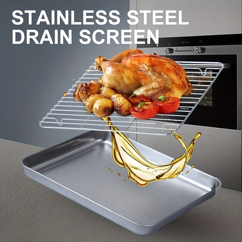 Stainless Steel Baking Sheet Pan with Rack, Heavy Duty Roasting Tray for Oven, Grill & Broiler, Dishwasher Safe Bakeware for Cookies, Bacon, Chicken, Turkey & Vegetables 2026 - $15.99 –P6