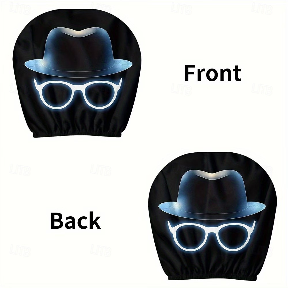 Fundas para reposacabezas de asiento con estampado de gafas de moda neón y sombrero de caballero (2/4 unidades), ajuste universal, fáciles de limpiar, suaves, cómodas, duraderas y transpirables, 2026 - $14.99 –P7
