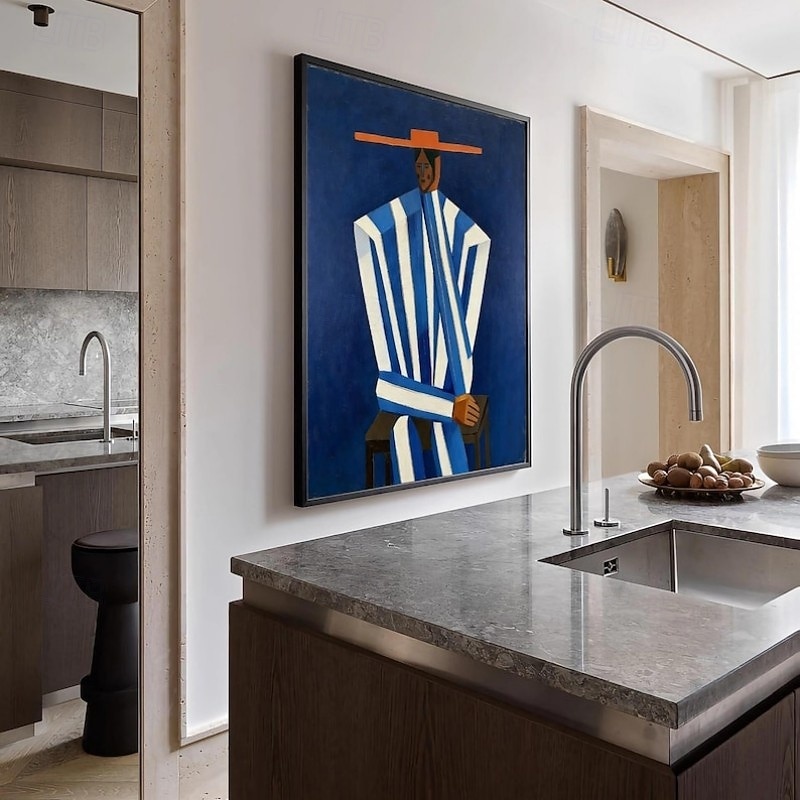 Handmade Oil Painting Canvas Wall Art Decoration Suburban Style Blue and White Figures for Home Decor Rolled Frameless Unstretched Painting 2026 - $61.99 –P2