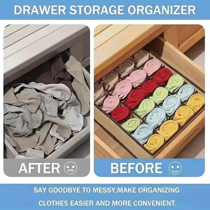 Paquete de 2 organizadores de cajones plegables de 24 compartimentos con ganchos: caja portátil para guardar calcetines y ropa interior, ideal para cables y mandos a distancia. Solución de 2026 - $14.49 –P9