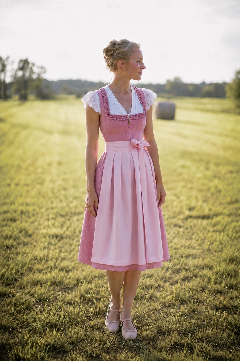 Oktoberfest Dirndl Dress Midi Length with Pockets Balconette Neckline Maid Bavarian German Alpine Wiesn Women's Carnival Beer Festival Traditional Style Cloth (65CM) Without Blouse 2026 - $100.99 –P3
