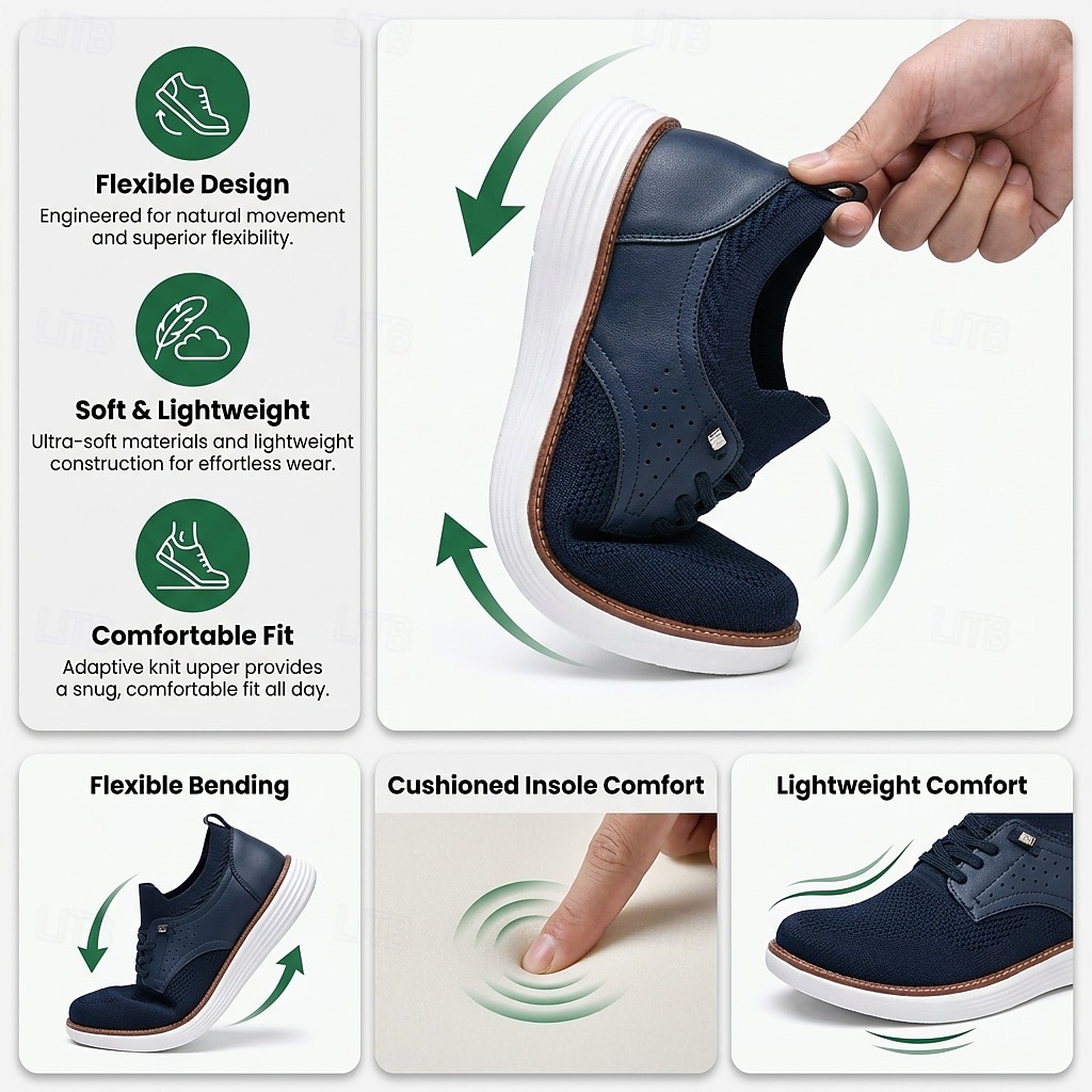 Scarpe da ginnastica Oxford da uomo blu navy in maglia, scarpe casual stringate eleganti da passeggio, scarpe comode e leggere per ufficio, viaggi e uso quotidiano del 2026 a $26.99 –P4