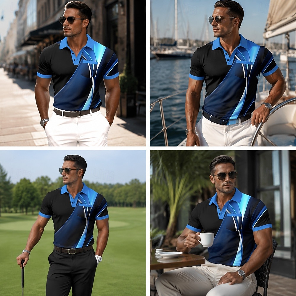 Herren Geometrisch Poloshirts Kurzarm Polo-Shirts Hemden mit Kragen Business-Casual Outdoor Athleisure Alltagskleidung 3D-Druck Knöpfe Frühling & Sommer Blau Purpur Braun 2026 - $24.99 –P5