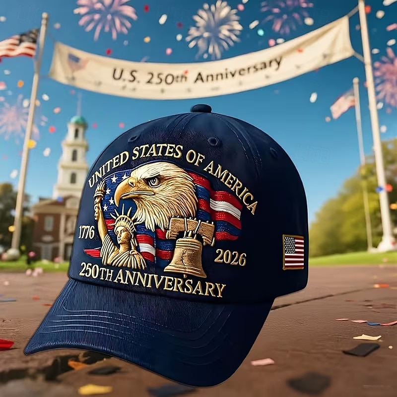 Cappello per il 250° anniversario degli Stati Uniti, berretto da baseball commemorativo 1776-2026, cappello patriottico americano 250 con aquila calva, campana della libertà e statua della libertà del 2026 a $13.99 –P2