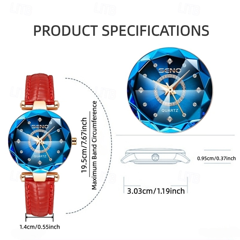 Luxe dameshorloge, elegant paars gefacetteerd kristallen horloge met roségouden wijzerplaat en rode leren band, quartz analoog modehorloge voor meisjes, uniek verjaardagscadeau & verjaardag 2026 - $29.99 –P7