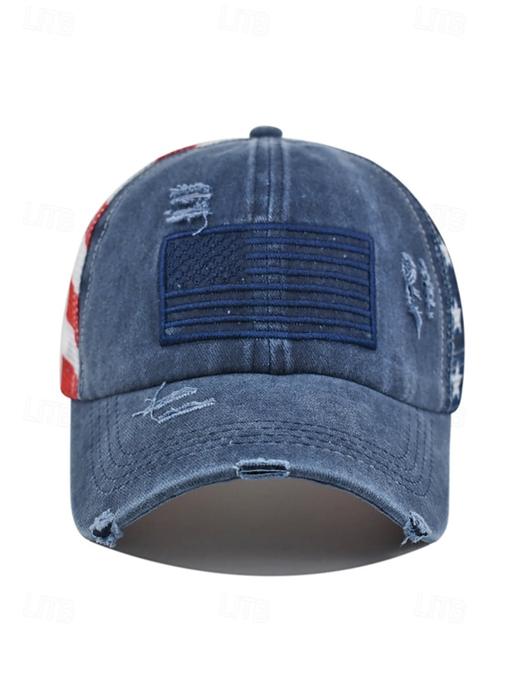 Boné de beisebol feminino patriótico com abertura para rabo de cavalo, algodão lavado. &Boné trucker ajustável em tela, boné de verão multicolorido com a bandeira dos EUA para o 4 de julho, boné para de 2026 por $14.99 –P5